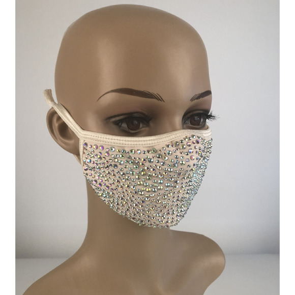 Bling Fashion Party Face Masks Crystal Rhinestone Reusable Cloth Fabric Facemask - Picture 6 of 7